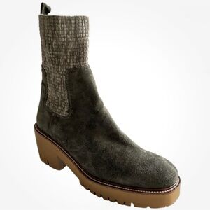 Marian Platform Suede & Fabric High Ankle Boots Gray Green 8.5